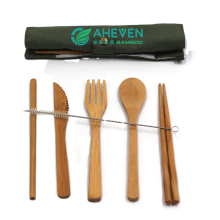 Ensemble de couteaux cuillère cuillère en bambou réutilisable pour les voyages en train